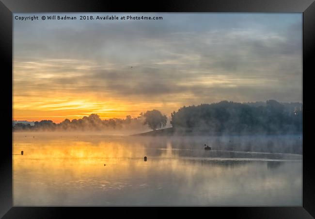 Misty sunrise over Sutton Bingham Reservoir Uk  Framed Print by Will Badman