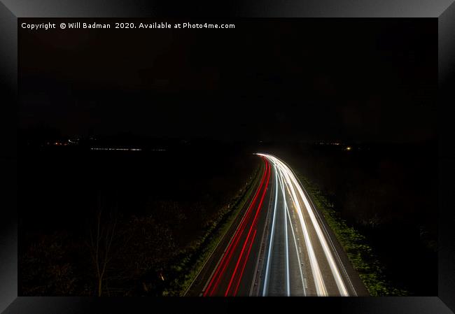 Car Light Trails Framed Print by Will Badman