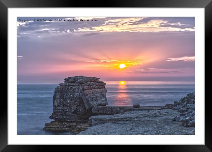 Sunset over Pulpit Rock Portland Dorset Framed Mounted Print by Will Badman