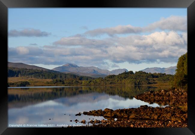 Reflections Loch Garry Scotland Framed Print by Frances Valdes