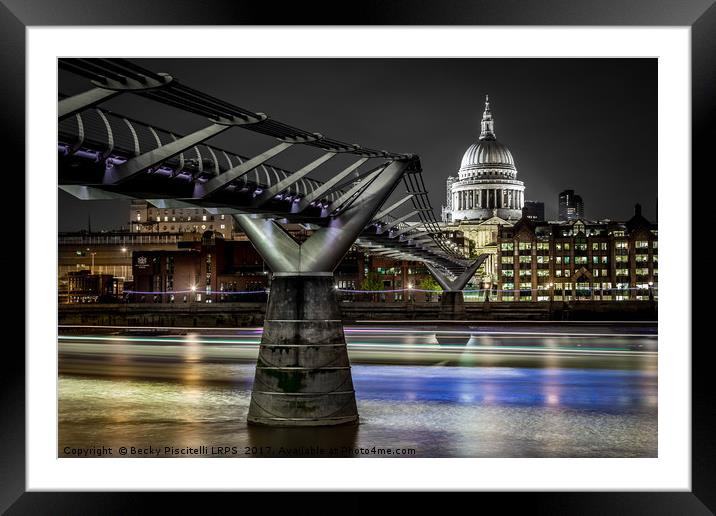 Millennium Bridge and St Paul’s  Framed Mounted Print by Becky Piscitelli