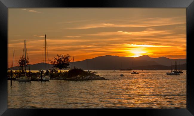 Sunset over English Bay Vancouver Canada Framed Print by David Belcher