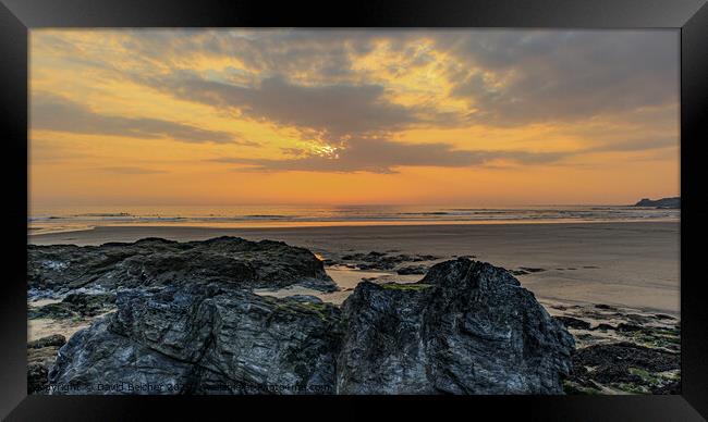 Gwithian beach sunset Framed Print by David Belcher