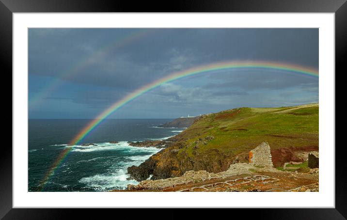 Rainbow over Pendeen lighthouse Framed Mounted Print by David Belcher
