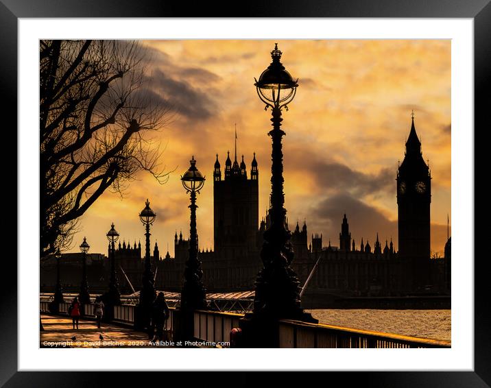  Parliament at sunset Framed Mounted Print by David Belcher