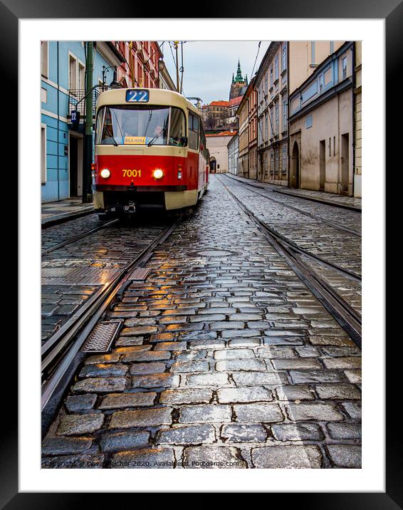 Prague tram Framed Mounted Print by David Belcher