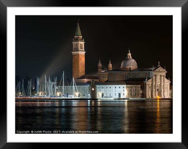 Night view of San Giorgio Maggiore, Venice, Italy. Framed Mounted Print by Judith Flacke