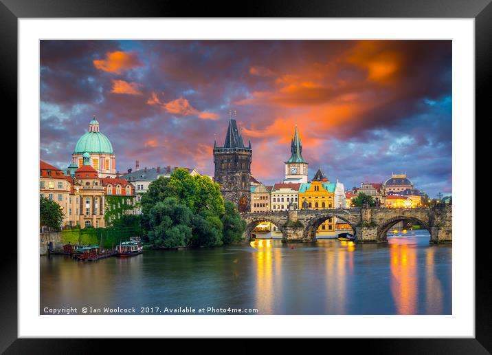 River Vltava at Dusk Prague Czech Republic Framed Mounted Print by Ian Woolcock