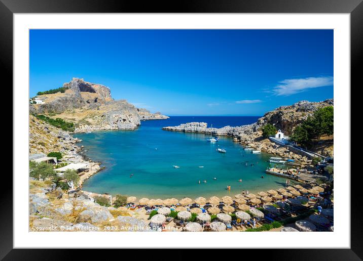 St Pauls Bay Lindos Rhodes Greece Framed Mounted Print by Ian Woolcock