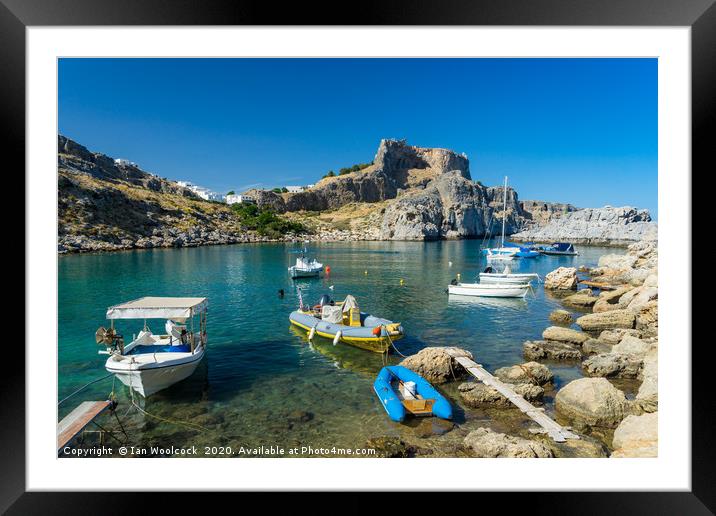 St Pauls Bay Lindos Framed Mounted Print by Ian Woolcock