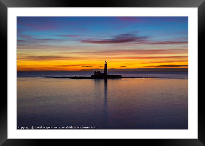 St Marys lighthouse Sunrise Framed Mounted Print by david siggens
