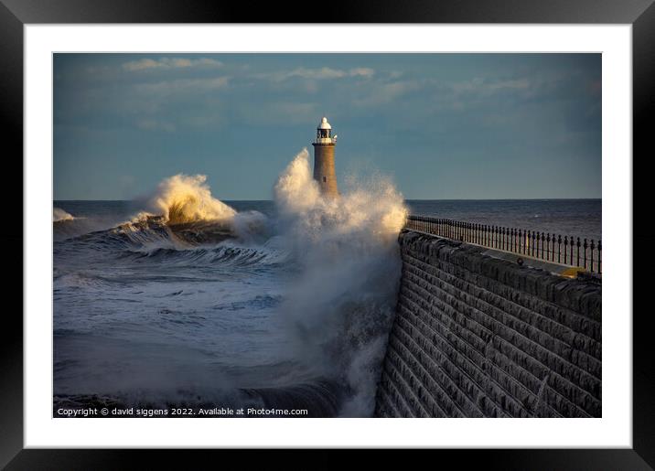 Tynemouth pier storm corrie Framed Mounted Print by david siggens