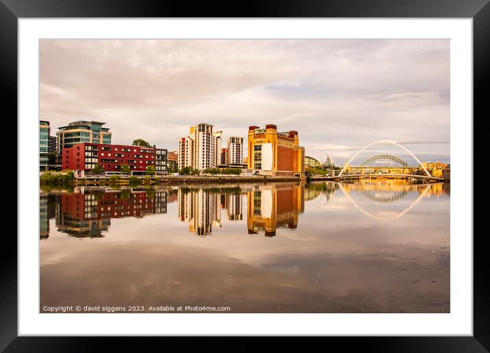 After sunrise Reflections Newcastle Quayside Framed Mounted Print by david siggens
