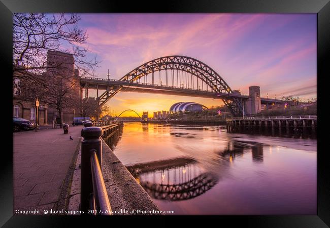 Tyne bridge Sunrise Framed Print by david siggens