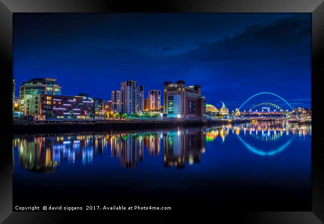 Blue hour Newcastle Quayside Framed Print by david siggens