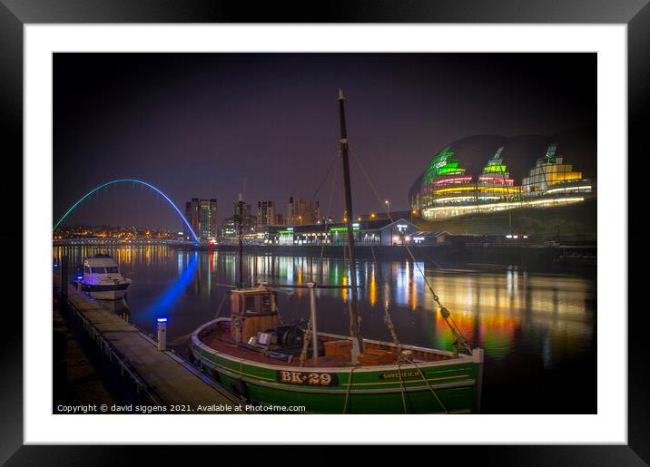 Gateshead at night.  Framed Mounted Print by david siggens