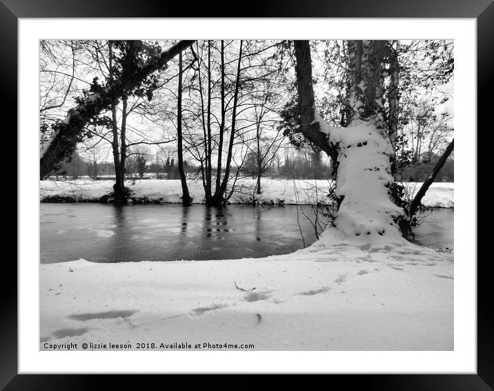 Snowy river side Framed Mounted Print by lizzie leeson
