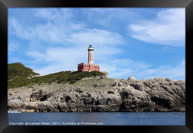 Lighthouse on the island of Capri, Italy Framed Print by Carmen Green