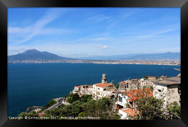 View of the Bay of Naples and Mt Vesuvius Framed Print by Carmen Green