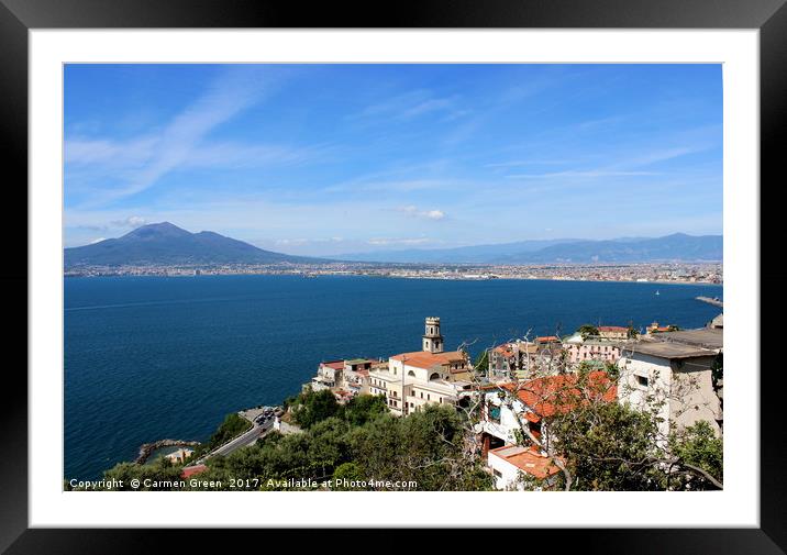 View of the Bay of Naples and Mt Vesuvius Framed Mounted Print by Carmen Green