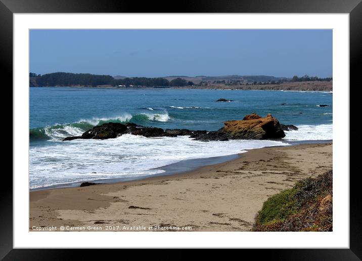 Sand and sea along the Pacific Coast Highway, Cali Framed Mounted Print by Carmen Green