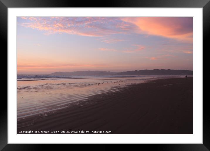 Sunset and waders at Pismo beach, California  Framed Mounted Print by Carmen Green