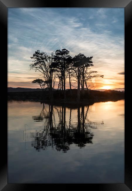 Sunset trees at Loch Assynt Framed Print by Peter Scott
