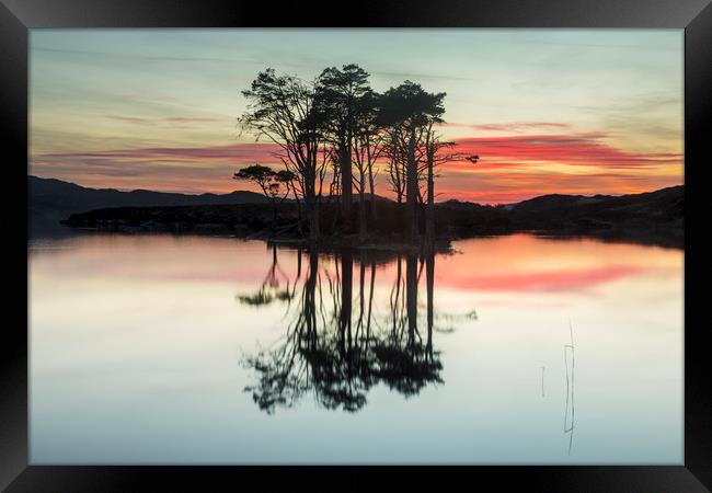 Fire in the sky at Loch Assynt Framed Print by Peter Scott