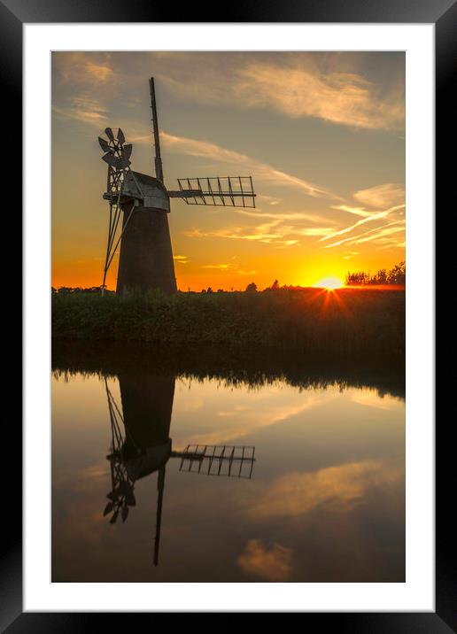 Sunset at How Hill wind pump  Framed Mounted Print by Peter Scott