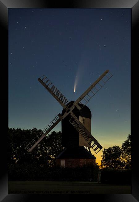 Comet Neowise over Mountnessing Windmill Framed Print by Peter Scott