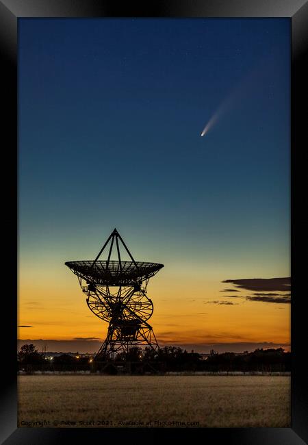 Comet Neowise falling in to satellite dish Framed Print by Peter Scott
