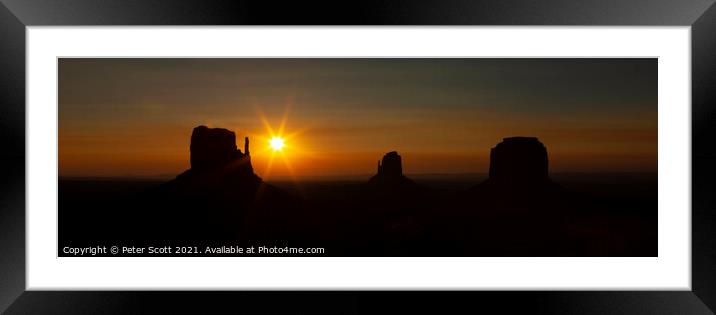 Sunrise & silhouettes at Monument Valley Framed Mounted Print by Peter Scott