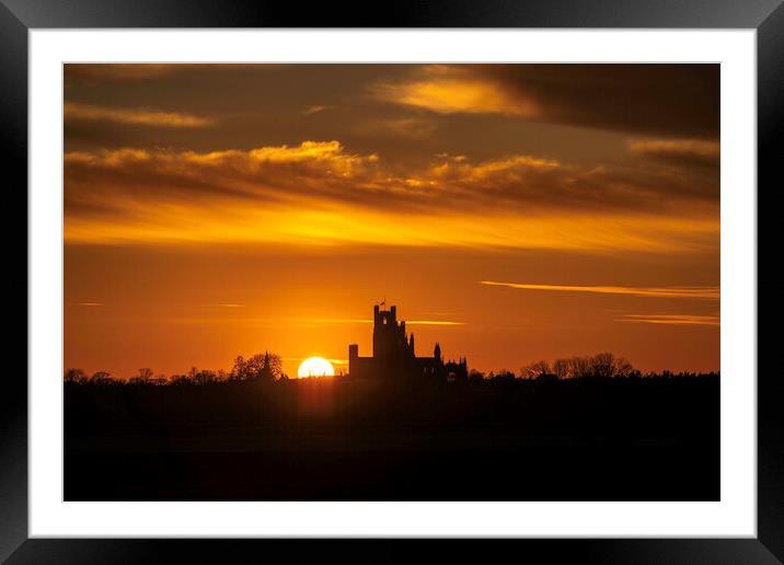 Sunset behind Ely Cathedral, 17th April 2021 Framed Mounted Print by Andrew Sharpe