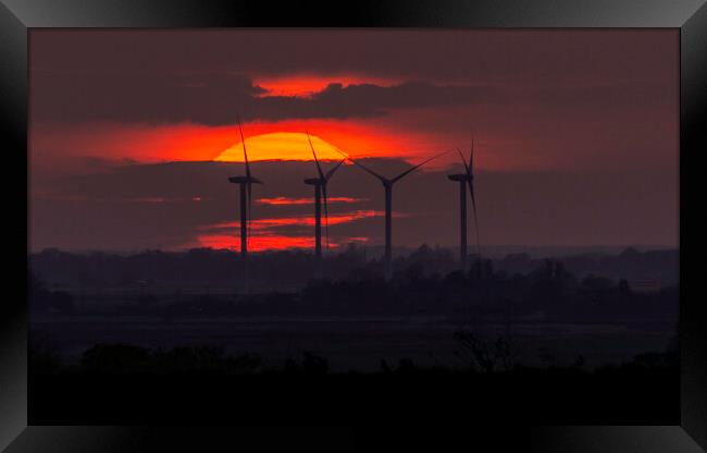 Sunset behind Tick Fen Windfarm, 28th April 2021 Framed Print by Andrew Sharpe