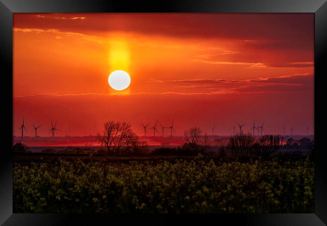 Sunset behind Tick Fen Windfarm, 30th April 2021 Framed Print by Andrew Sharpe