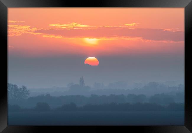 Misty dawn over fenland, 1st May 2021 Framed Print by Andrew Sharpe