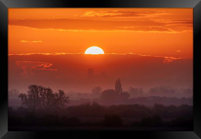 Dawn behind Ely Cathedral, 2nd May 2021 Framed Print by Andrew Sharpe