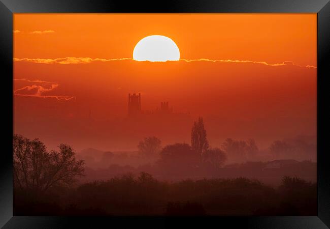 Dawn behind Ely Cathedral, 2nd May 2021 Framed Print by Andrew Sharpe