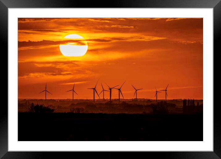 Sunset behind Tick Fen Windfarm, 5th May 2021 Framed Mounted Print by Andrew Sharpe