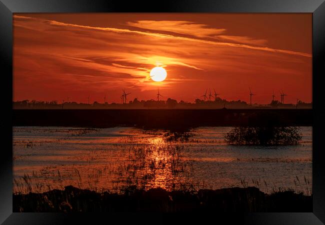 Sunset behind Tick Fen windfarm, 30th May 2021 Framed Print by Andrew Sharpe