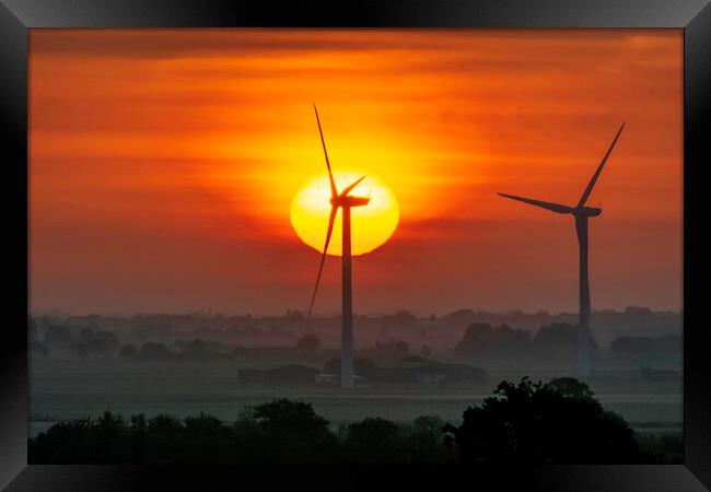 Dawn over Tick Fen windfarm, from Warboys, 21st May 2019 Framed Print by Andrew Sharpe