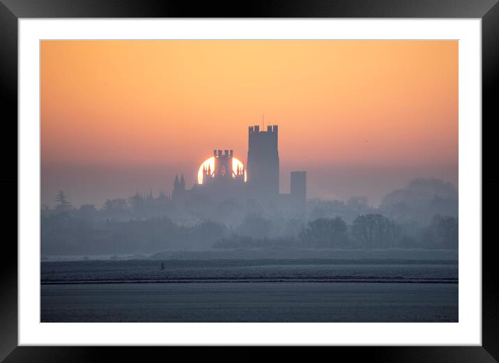 Dawn behind Ely Cathedral, 31st January 2019 Framed Mounted Print by Andrew Sharpe