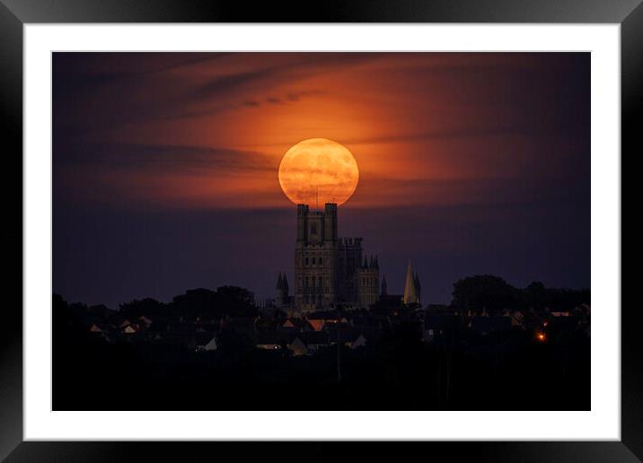 Moonrise behind Ely Cathedral, 21st September 2021 Framed Mounted Print by Andrew Sharpe
