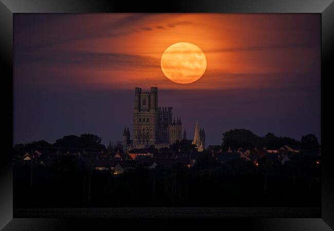 Moonrise behind Ely Cathedral, 21st September 2021 Framed Print by Andrew Sharpe