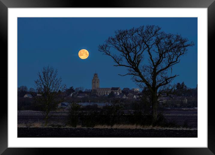 Wolf Moon setting over St Andrew's Chrurch, Sutton Framed Mounted Print by Andrew Sharpe
