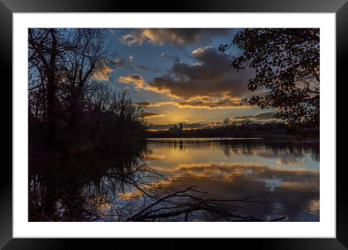Sunset behind Ely Cathedral, from Roswell Pits, 6th March 2022 Framed Mounted Print by Andrew Sharpe