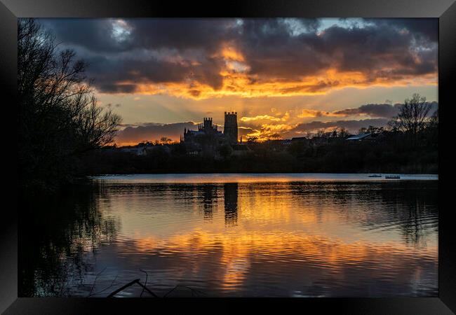 Sunset behind Ely Cathedral, from Roswell Pits, 6th March 2022 Framed Print by Andrew Sharpe