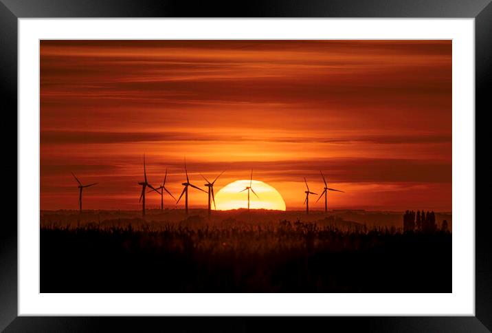 Sunset behind Tick Fen windfarm, Cambridgeshire, 7th August 2022 Framed Mounted Print by Andrew Sharpe