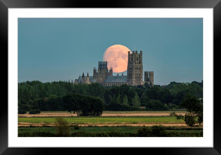 Moon rise behind Ely Cathedral, 10th August 2022 Framed Mounted Print by Andrew Sharpe