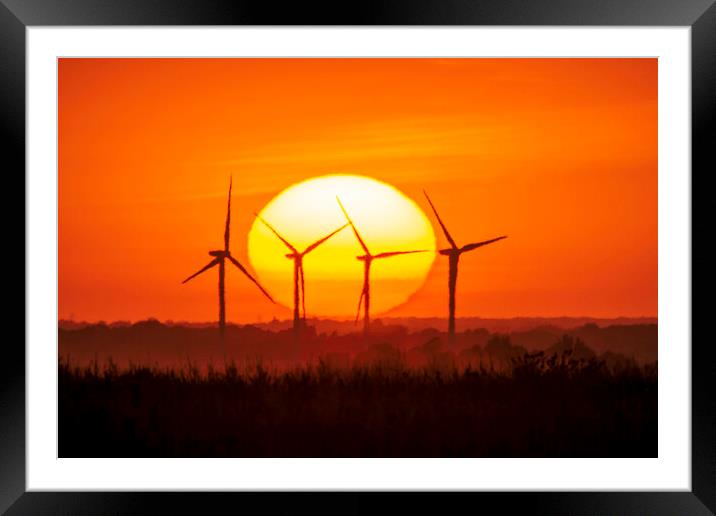 Sunset behind Tick Fen windfarm, Cambridgeshire, 12th August 202 Framed Mounted Print by Andrew Sharpe
